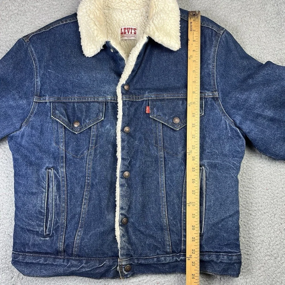 Vintage Levi's Denim Trucker Jacket Sherpa Lined USA 80's San Francisco Sz 42R